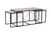 Măsuță de cafea set, 3 piese, travertin, negru, stil modern, 100x50x52 cm