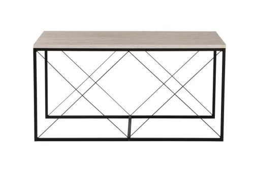 Măsuță de cafea set, 3 piese, travertin, negru, stil modern, 100x50x52 cm