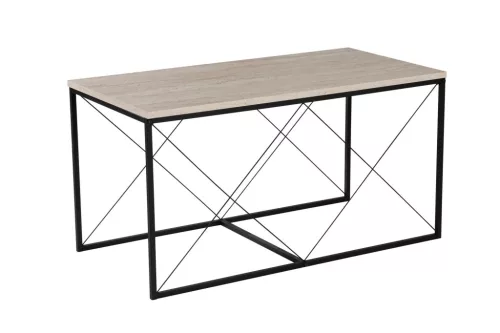 Măsuță de cafea set, 3 piese, travertin, negru, stil modern, 100x50x52 cm
