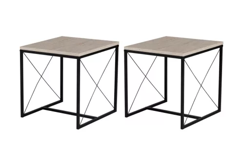 Măsuță de cafea set, 3 piese, travertin, negru, stil modern, 100x50x52 cm