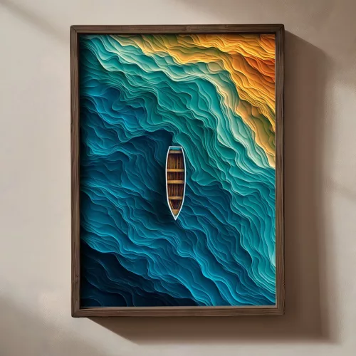Pictură decorativă MDF, barcă, 35 x 2 x 47 cm