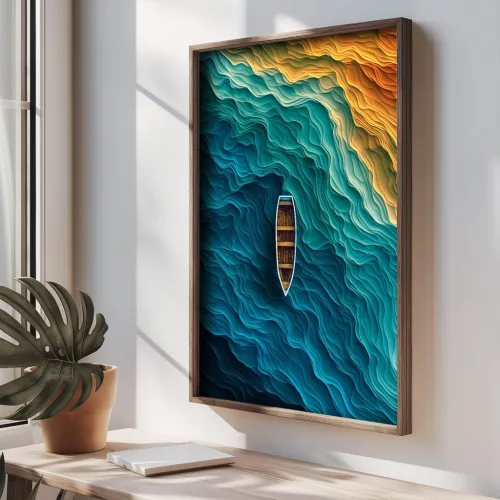 Pictură decorativă MDF, barcă, 35 x 2 x 47 cm