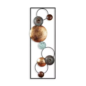   Decorațiune murală metalică, cercuri, auriu-albastru 90x32 cm