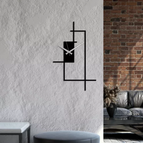 Ceas de perete decorativ din metal, modern, negru, 49 x 30 x cm