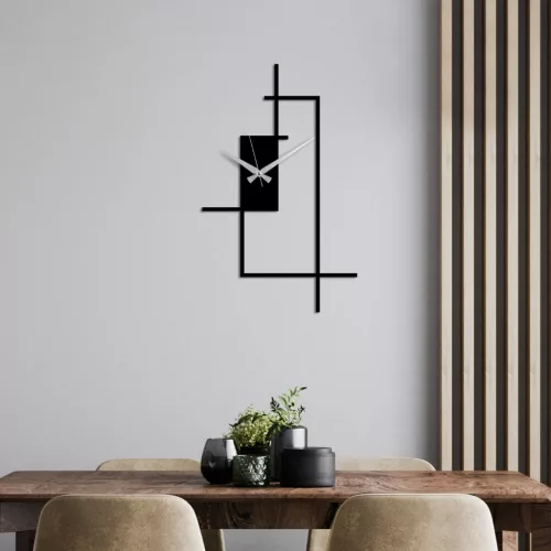 Ceas de perete decorativ din metal, modern, negru, 49 x 30 x cm