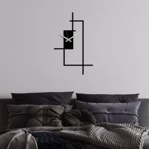 Ceas de perete decorativ din metal, modern, negru, 49 x 30 x cm