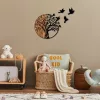 Accesoriu decorativ din lemn, negru, copaci și păsări, 92 x 71 cm