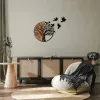 Accesoriu decorativ din lemn, negru, copaci și păsări, 92 x 71 cm