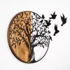 Accesoriu decorativ din lemn, negru, copaci și păsări, 92 x 71 cm