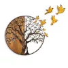 Accesoriu decorativ din lemn, auriu, copaci și păsări, 92 x 71 cm