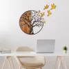 Accesoriu decorativ din lemn, auriu, copaci și păsări, 92 x 71 cm