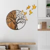 Accesoriu decorativ din lemn, auriu, copaci și păsări, 92 x 71 cm