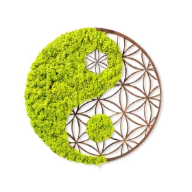 Decorațiune murală din lemn și mușchi, yin-yang, 44 cm