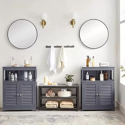 vasagle-sifonier-baie-cu-doua-usi-si-sertare-gri-60x30x80cm