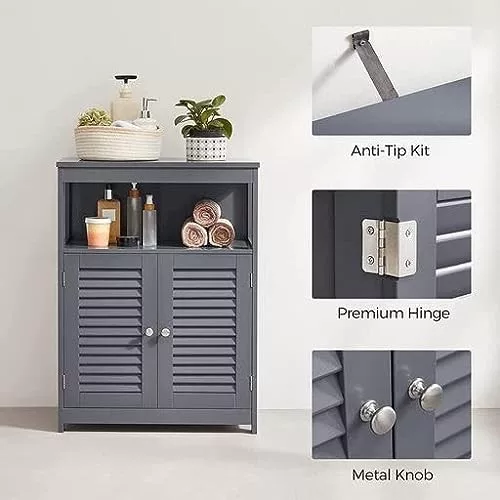 vasagle-sifonier-baie-cu-doua-usi-si-sertare-gri-60x30x80cm