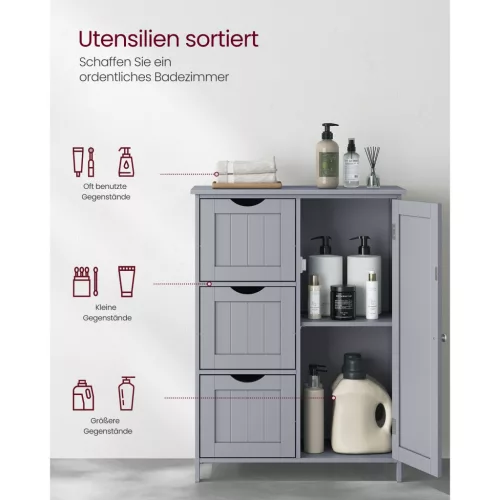 vasagle-sifonier-baie-cu-usi-si-3-sertare-gri-60x30x81cm