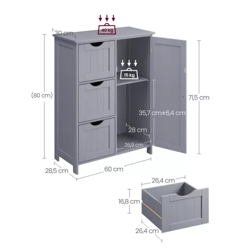 vasagle-sifonier-baie-cu-usi-si-3-sertare-gri-60x30x81cm