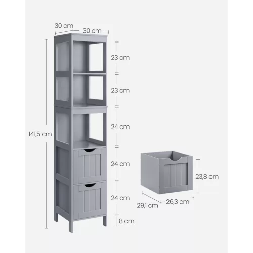 vasagle-dulap-baie-vertical-2-sertare-rafturi-gri-30x30x141cm