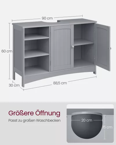 Dulap de baie, extra lung, cu rafturi reglabile, gri, 30 x 90 x 60 cm