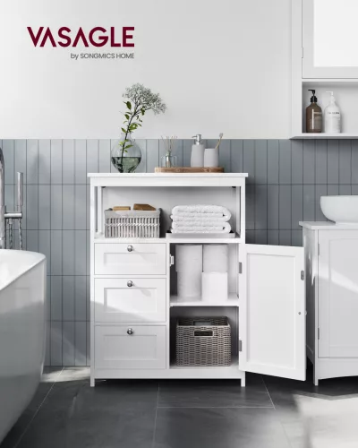 Dulap de baie vertical, 3 sertare, alb 60x30x80cm