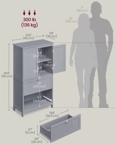 Dulap de depozitare independent, 2 sertare, 2 uși, gri porumbel 30 x 60 x 110 cm