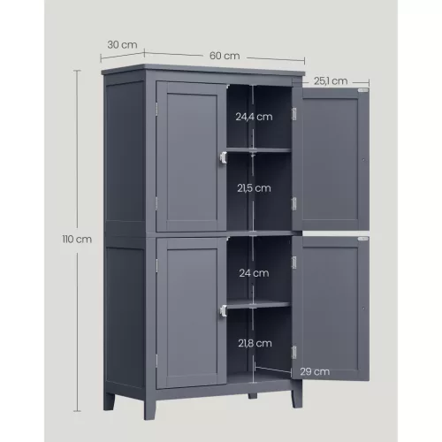 vasagle-sifonier-baie-dulap-de-depozitare-cu-patru-usi-gri-60x30x110cm