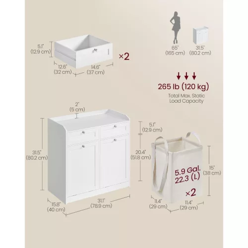vasagle-dulap-pentru-baie-cu-2-cosuri-de-rufe-2-sertare-alb-nor-40-x-79-x-80-cm