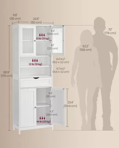 Dulap de depozitare independent, cu sertare, alb 60x30x170cm