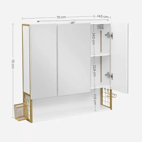 vasagle-cabinet-pentru-baie-cu-oglinda-pe-perete-aurie-70x16x70cm