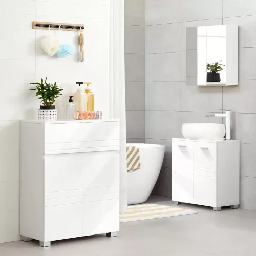 vasagle-sifonier-baie-cu-2-usi-si-1-sertar-alb-60x30x80cm