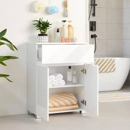 vasagle-sifonier-baie-cu-2-usi-si-1-sertar-alb-60x30x80cm