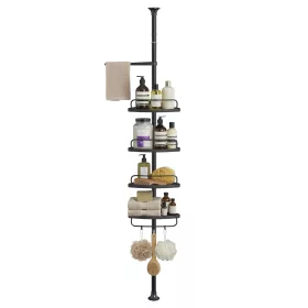   Raft de colț pentru baie, telescopic, 4 niveluri, negru, 35 x 25 x 85-305 cm