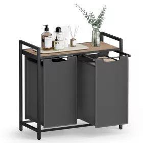   Coș de rufe cu 2 compartimente, geantă extensibilă și detașabilă 2x46L, maro și gri
