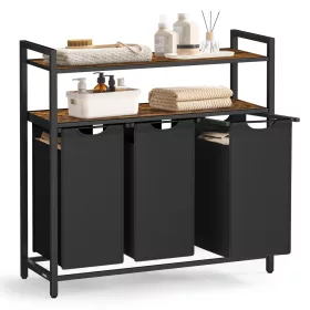   Coș de rufe, cu 3 saci extensibili și detașabili, 40L, maro rustic, negru
