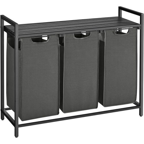 vasagle-cos-de-rufe-cu-3-compartimente-si-sac-de-depozitare-detasabil-3x38l-negru