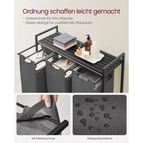 vasagle-cos-de-rufe-cu-3-compartimente-si-sac-de-depozitare-detasabil-3x38l-negru