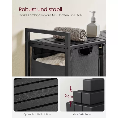 vasagle-cos-de-rufe-cu-3-compartimente-si-sac-de-depozitare-detasabil-3x38l-negru