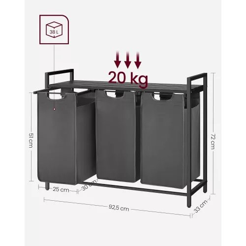 vasagle-cos-de-rufe-cu-3-compartimente-si-sac-de-depozitare-detasabil-3x38l-negru