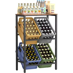   Raft de depozitare pentru sticle, 2 niveluri, 4 compartimente, 150 kg, maro rustic, 70.4