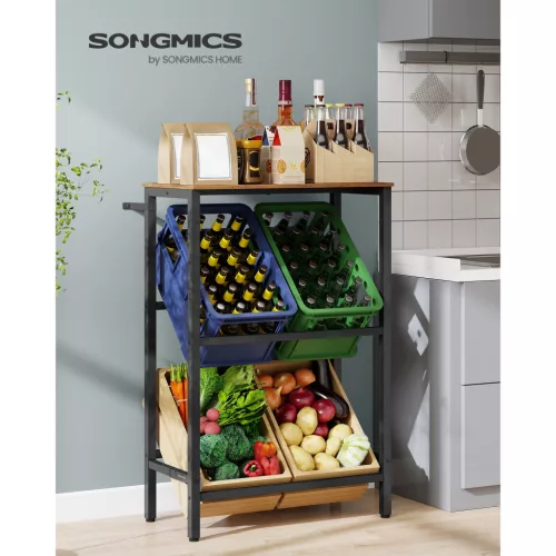 Raft de depozitare pentru sticle, 2 niveluri, 4 compartimente, 150 kg, maro rustic, 70.4