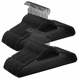   Cuier din catifea, cuier antiderapant pentru haine 50 buc, negru