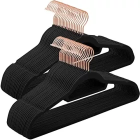   Umerașe de catifea, umerase antiderapante 50 buc, negru, 42.7 x 22 x 0.6 cm