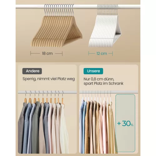 Umerașe din lemn, 30 buc., cu suport pentru pantaloni, cârlig rotativ 360°, mesteacăn