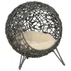Căsuță pentru pisici din ratan cu perne, gri, 52 x 58 cm