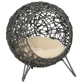 Căsuță pentru pisici din ratan cu perne, gri, 52 x 58 cm