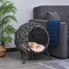 Căsuță pentru pisici din ratan cu perne, gri, 52 x 58 cm