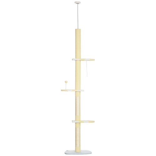 pawhut-stalp-de-zgariat-220260-cm-copac-cu-minge-de-jucarie-reglabil-pe-inaltime-galben
