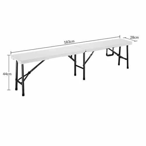 Bancă de grădină, set de 2, plastic alb, 28 x 183 x 44 cm