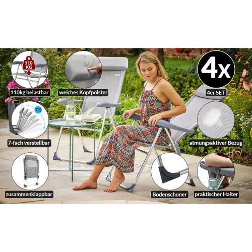 Set de 4 scaune metalice, aluminiu, argintiu, 57 x 109 cm