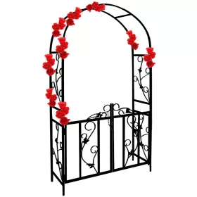 Poartă de trandafiri din metal, neagră, 225 x 115 x 37 cm
